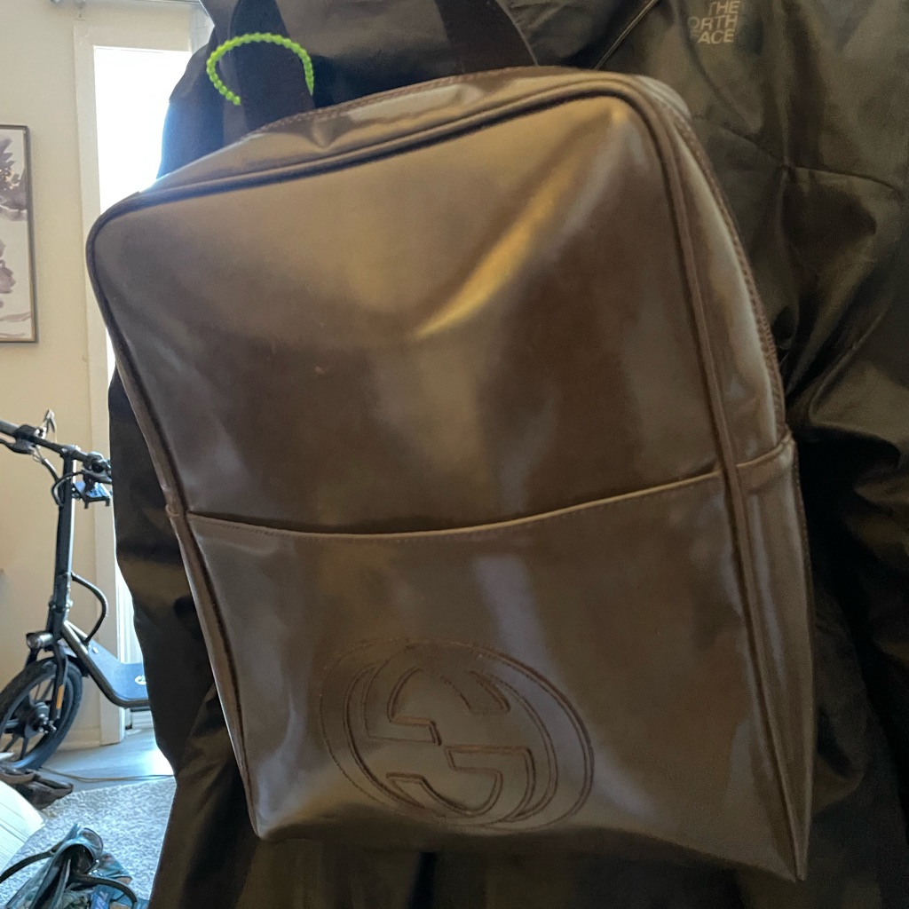 Gucci Brown Backpack With Boxy Design And Embossed Logo